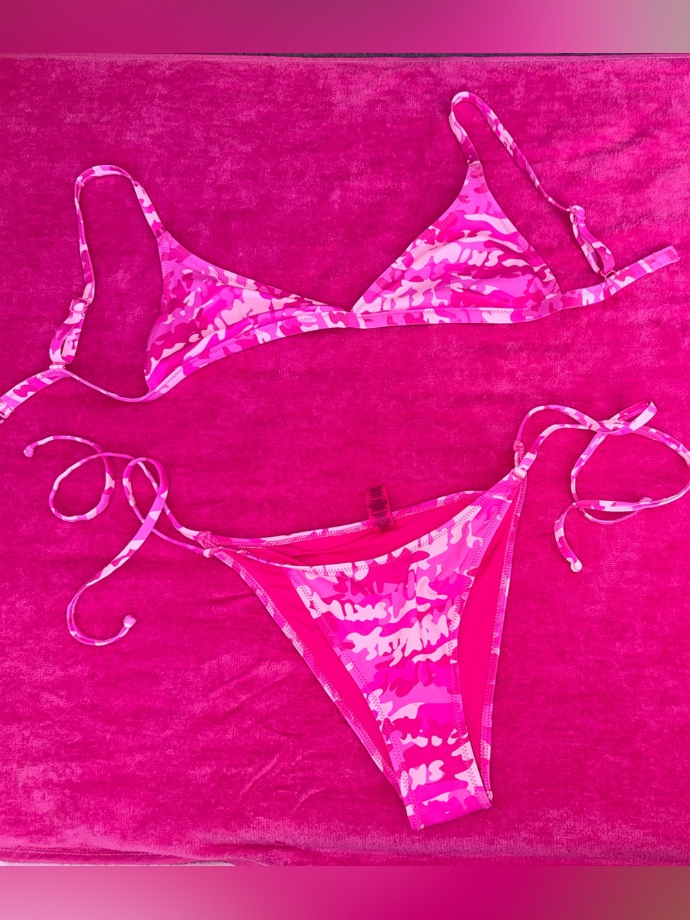 SKIMS Pink Camo Triangle String Bikini